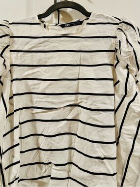 Zara White Shirt with Black Horizontal Stripes - Long Sleeve